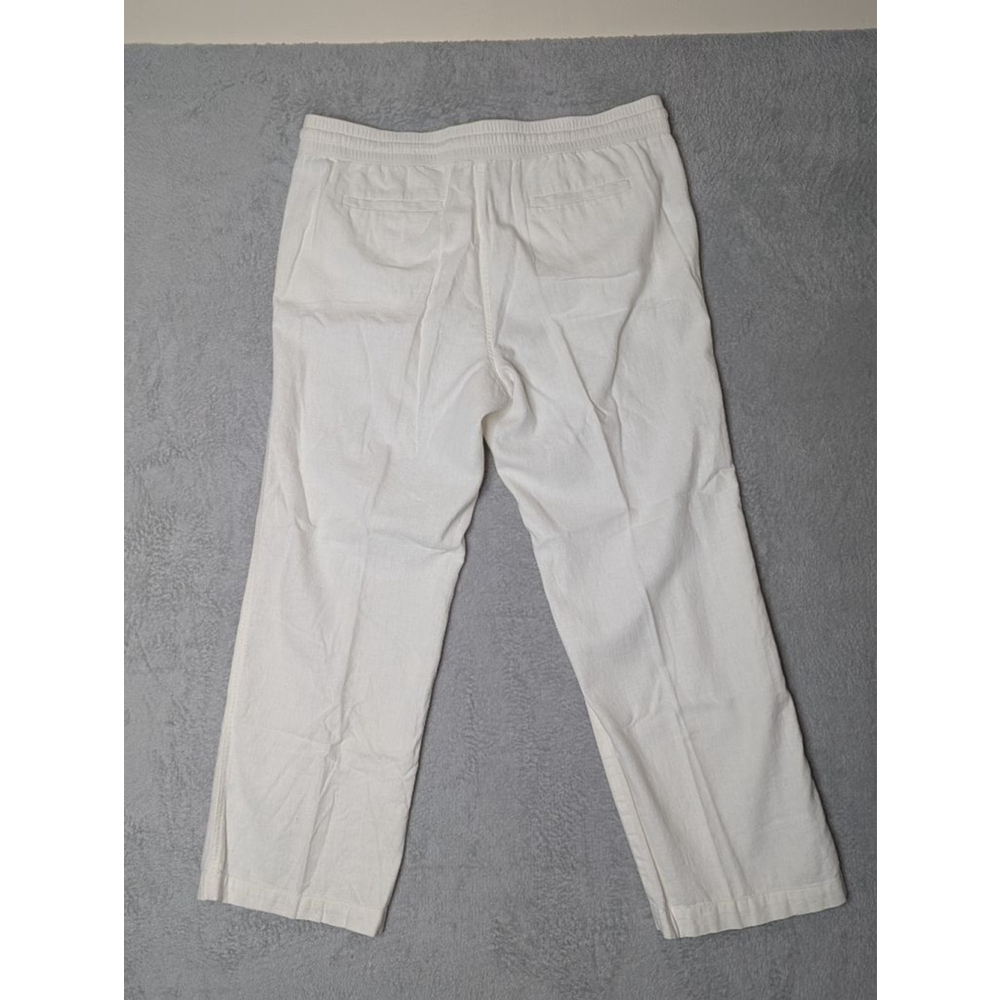 Ann Taylor Factory Pants Women's L White Linen Blend Drawstring Pants - Picture 2 of 7